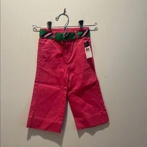 NWT Ralph Lauren Kids’ Pink Capri  Pants with Green Striped Belt
